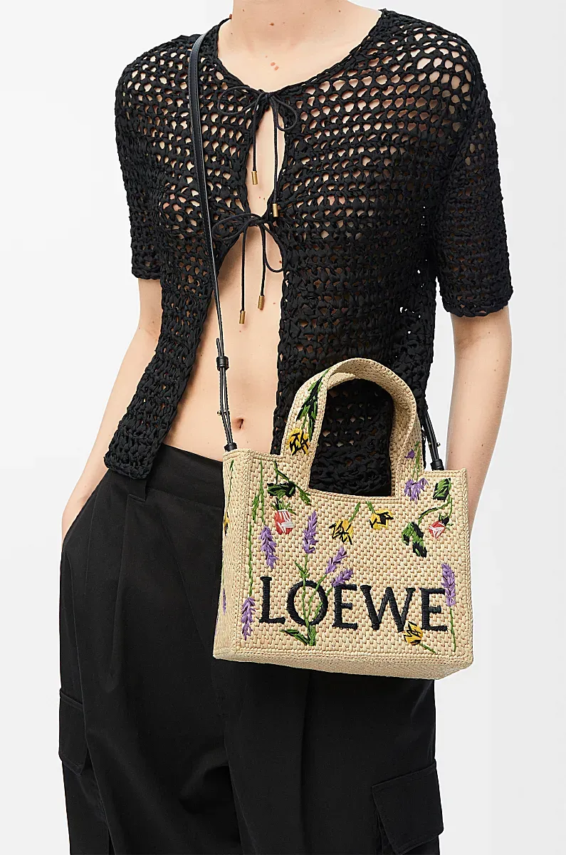 Small Loewe Font Tote In Raffia