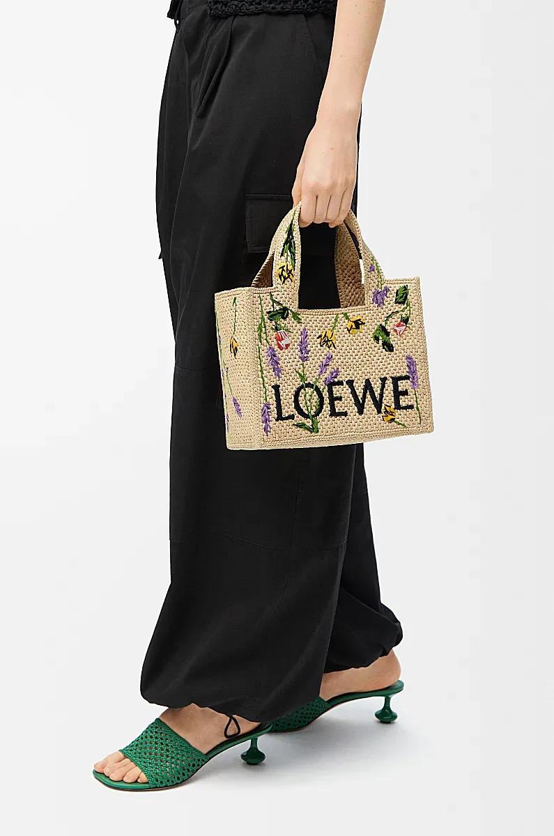 Small Loewe Font Tote In Raffia