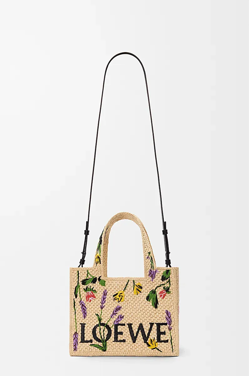 Small Loewe Font Tote In Raffia