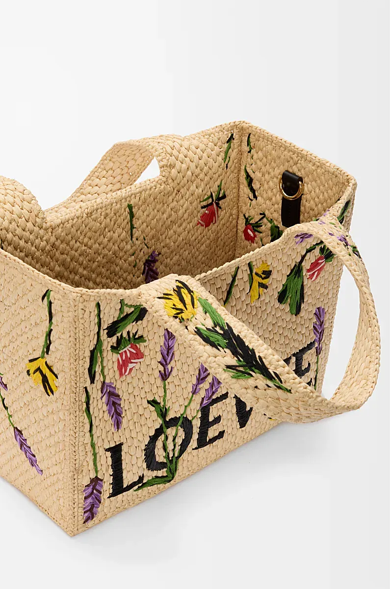 Small Loewe Font Tote In Raffia