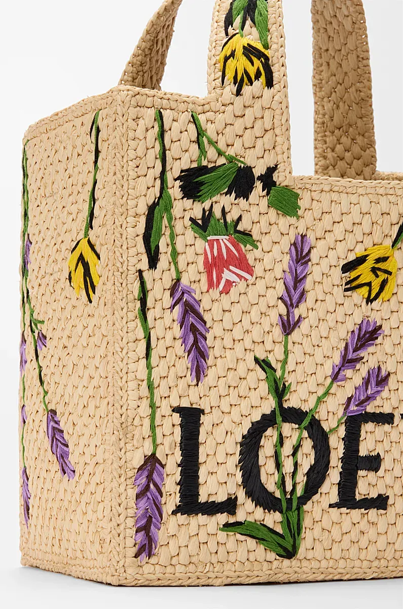 Small Loewe Font Tote In Raffia