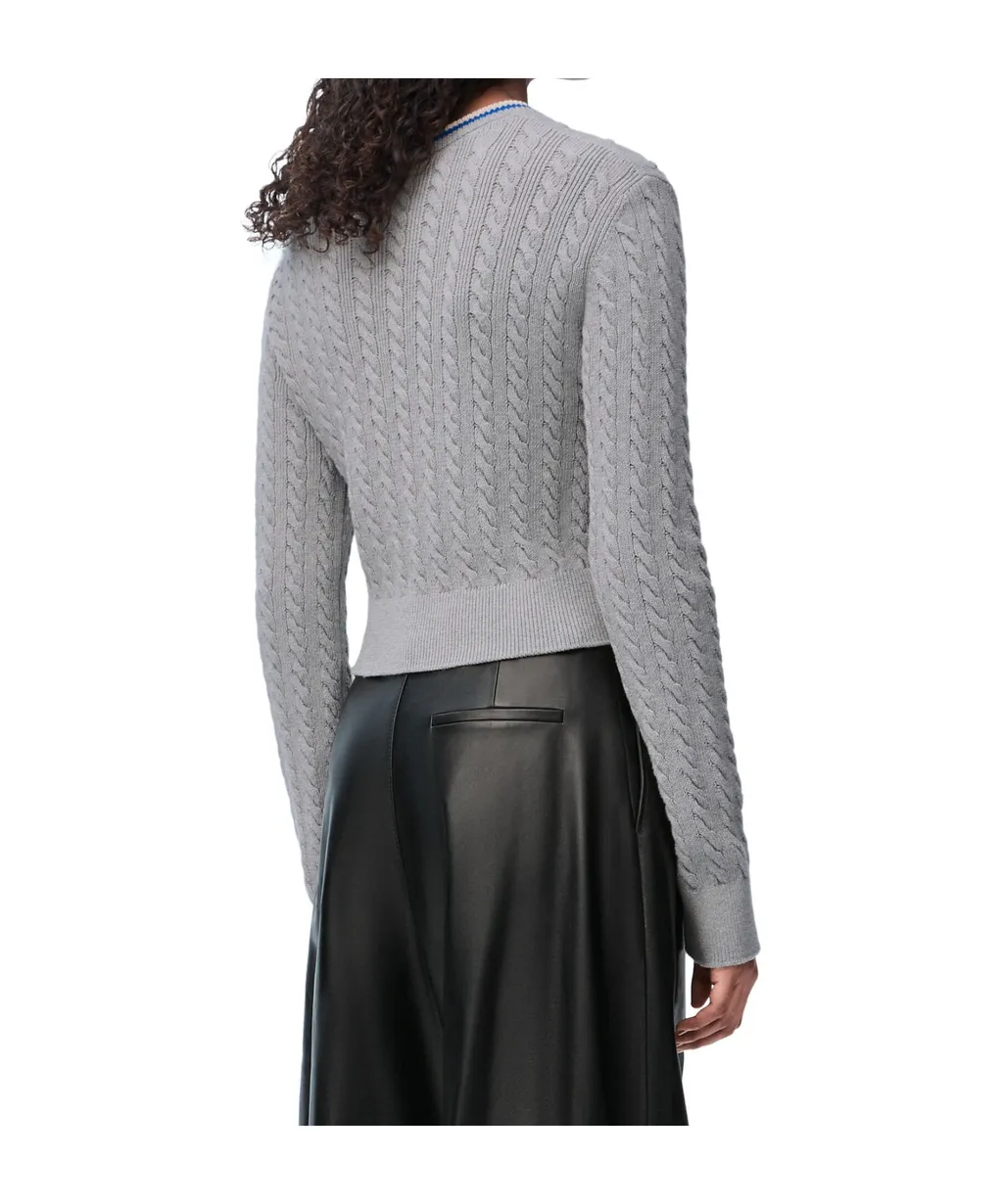 Cropped Cable Knit V-Neck Sweater