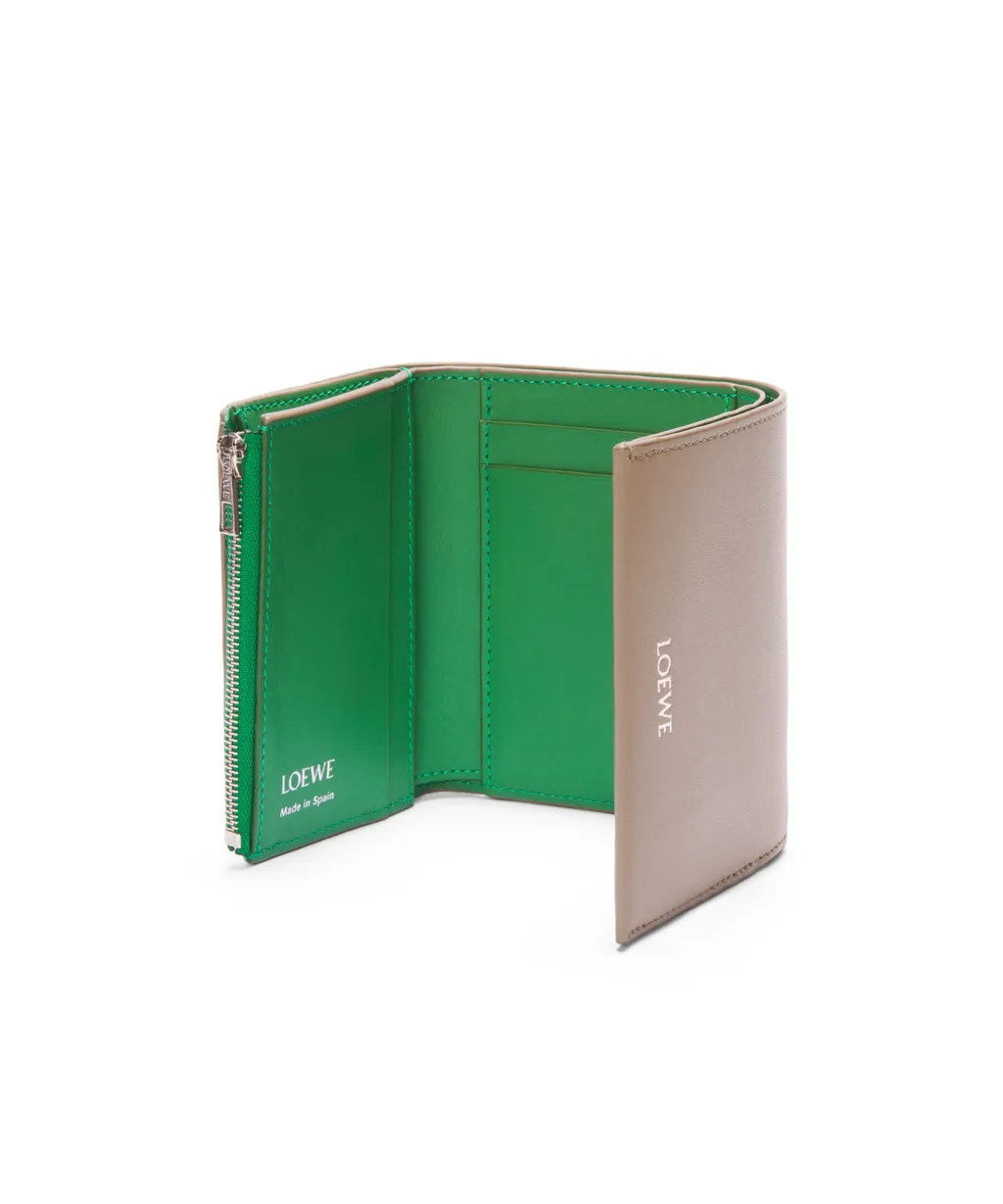 Trifold Zip Wallet In Shiny Nappa Calfskin