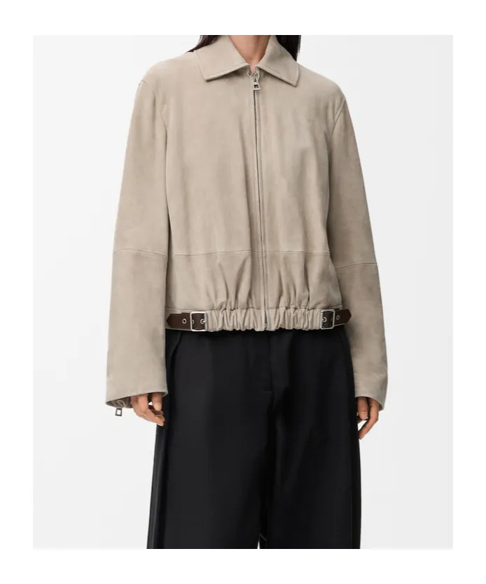 Belted Jacket In Suede Goatskin