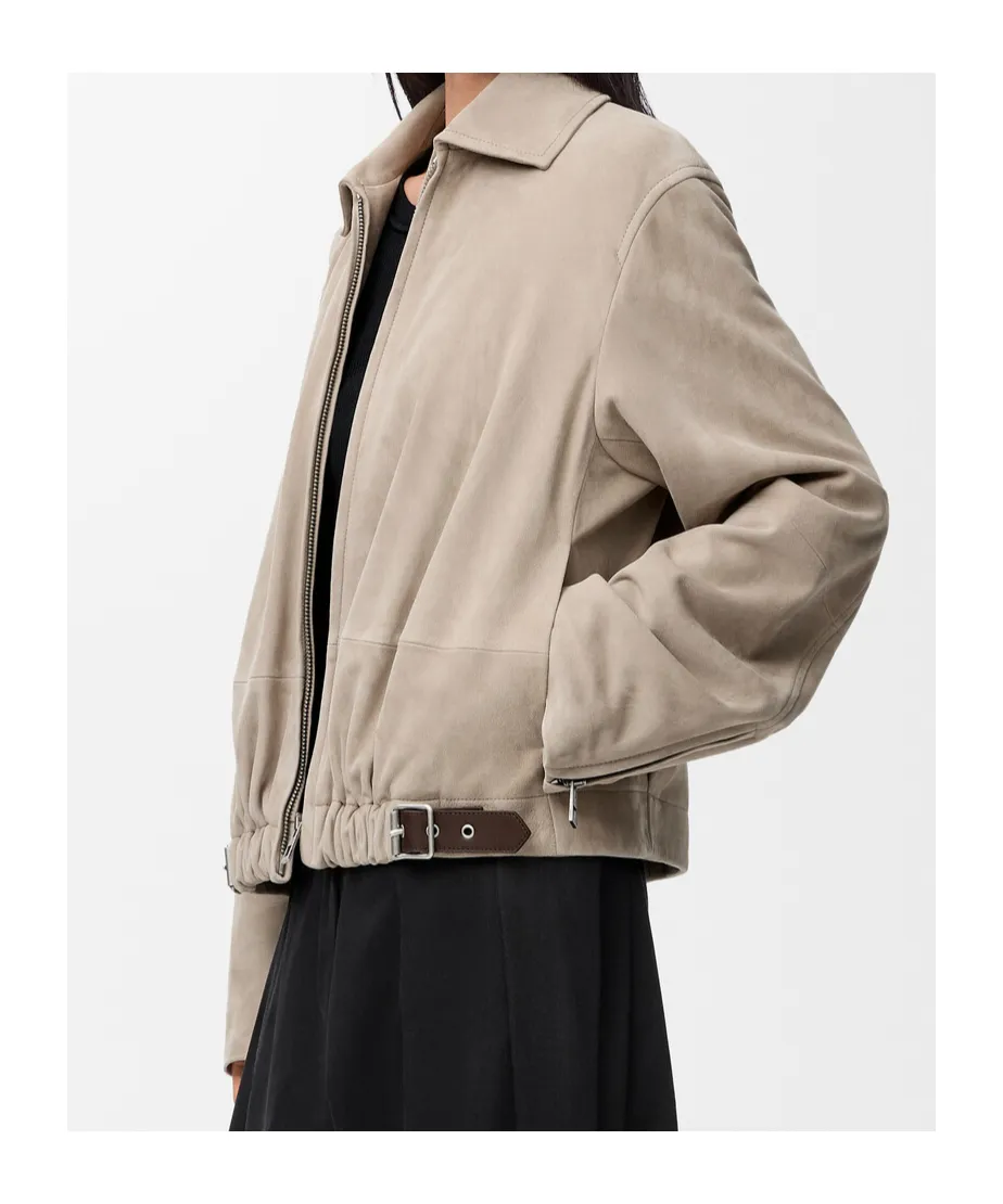 Belted Jacket In Suede Goatskin