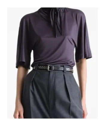 Short Sleeved Scarf Detailed Blouse