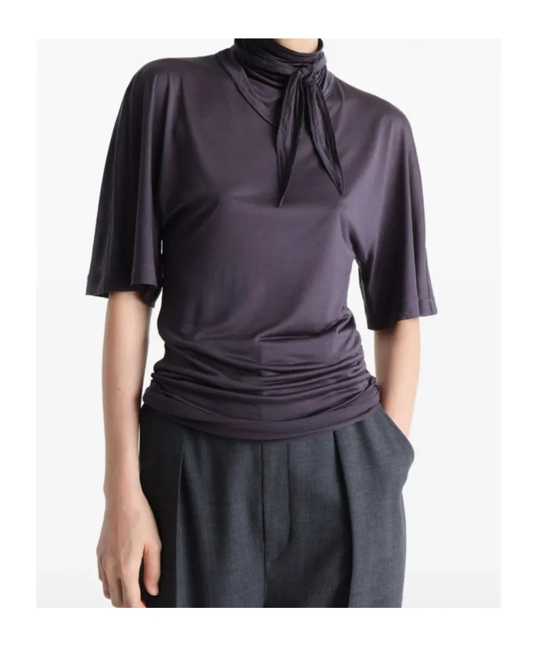 Short Sleeved Scarf Detailed Blouse