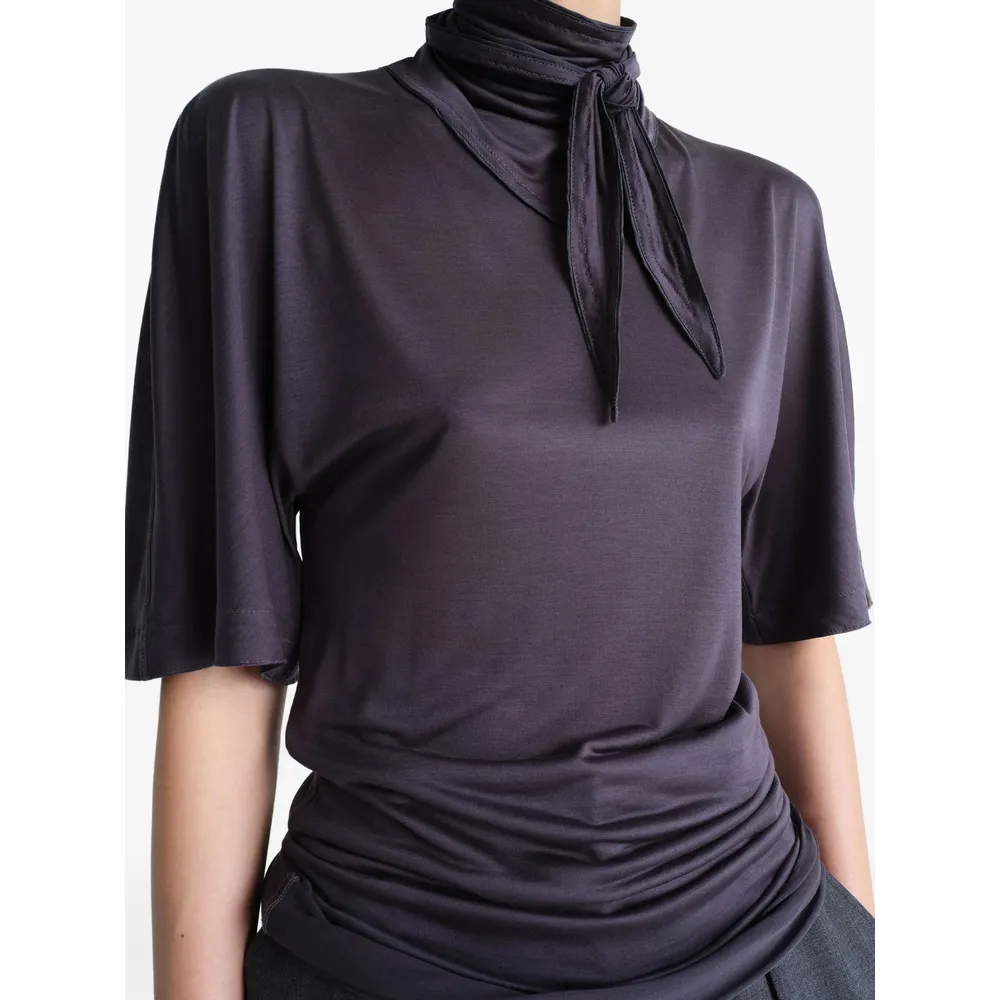 Short Sleeved Scarf Detailed Blouse