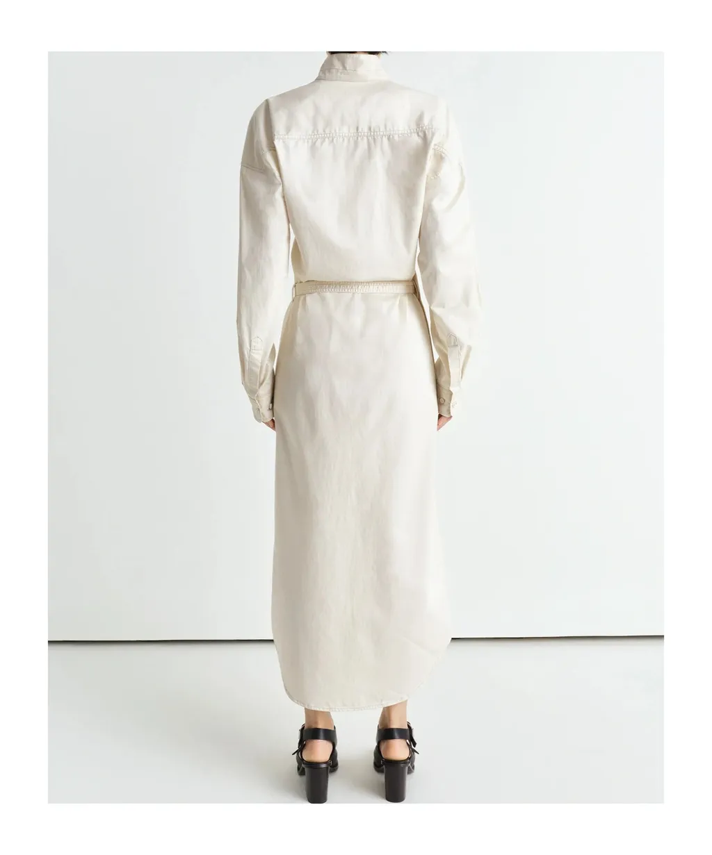 Long-Sleeved Belted Maxi Shirt Dress