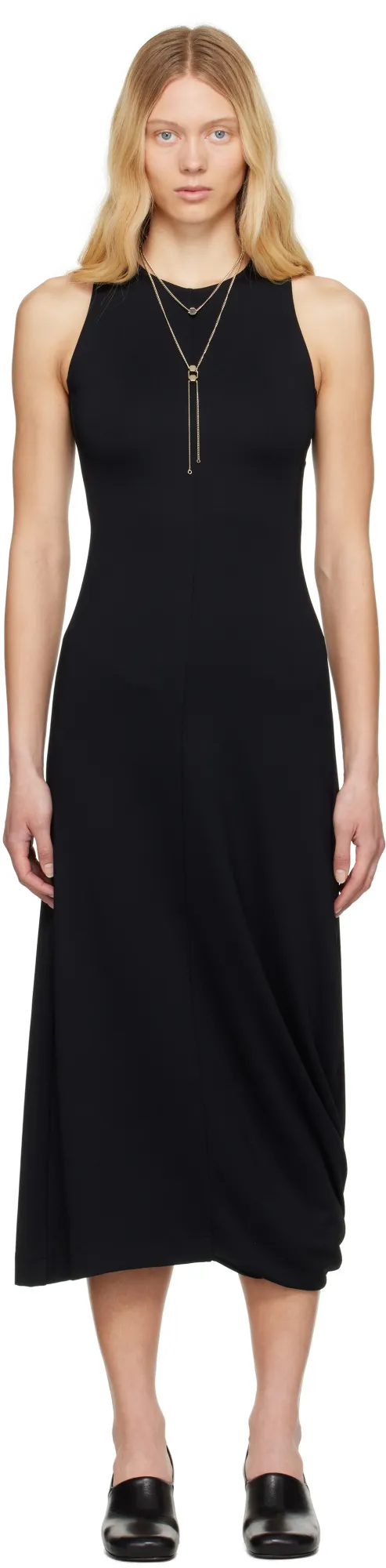 Twisted-Hem Sleeveless Midi Dress