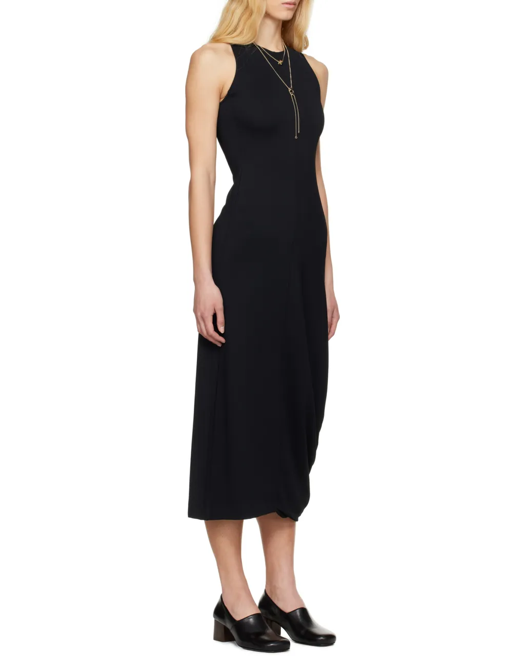 Twisted-Hem Sleeveless Midi Dress