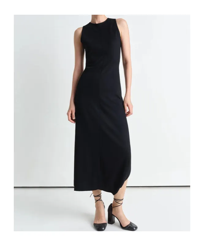 Twisted-Hem Sleeveless Midi Dress