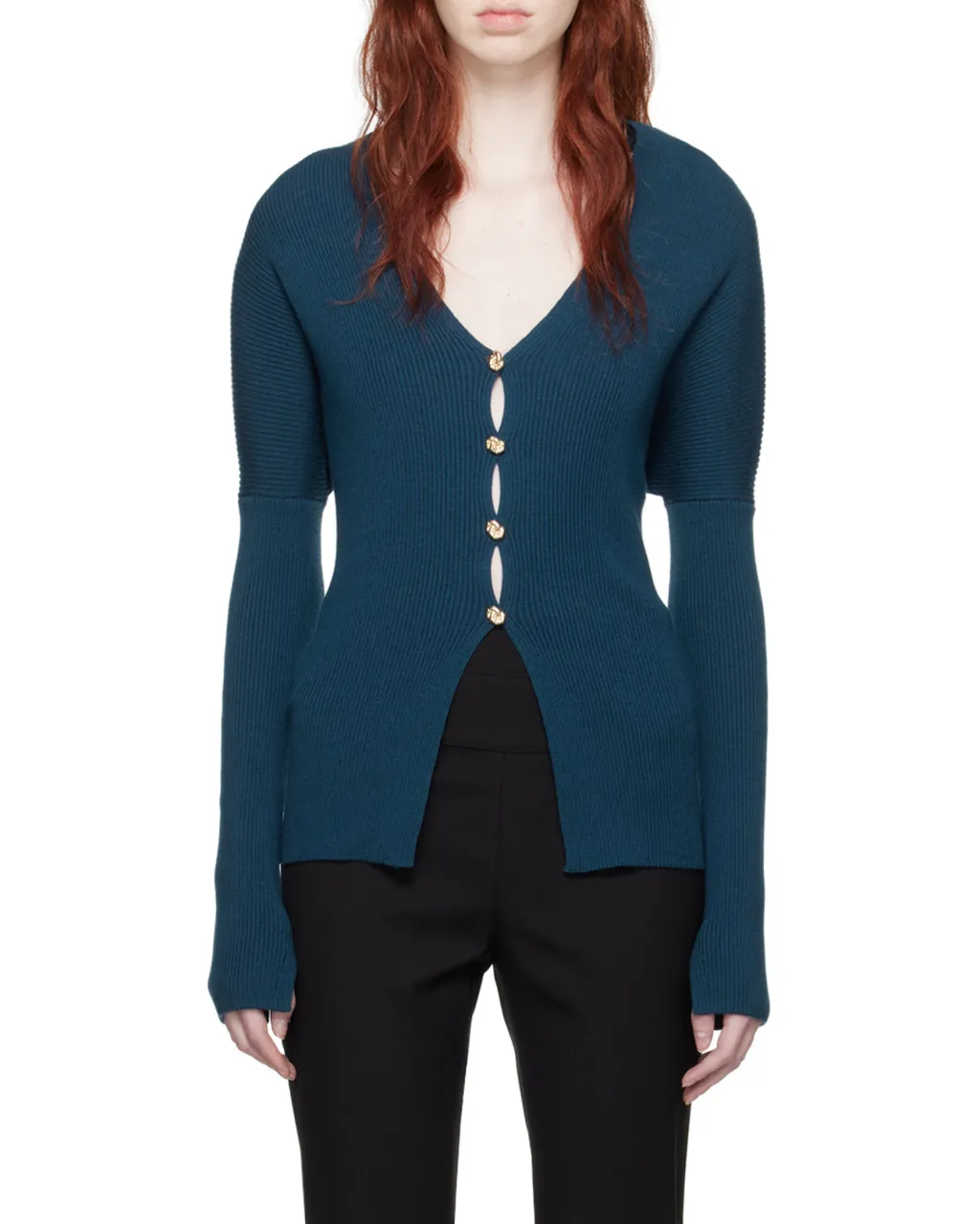 V-Neck Buttoned Long-Sleeved Cardigan