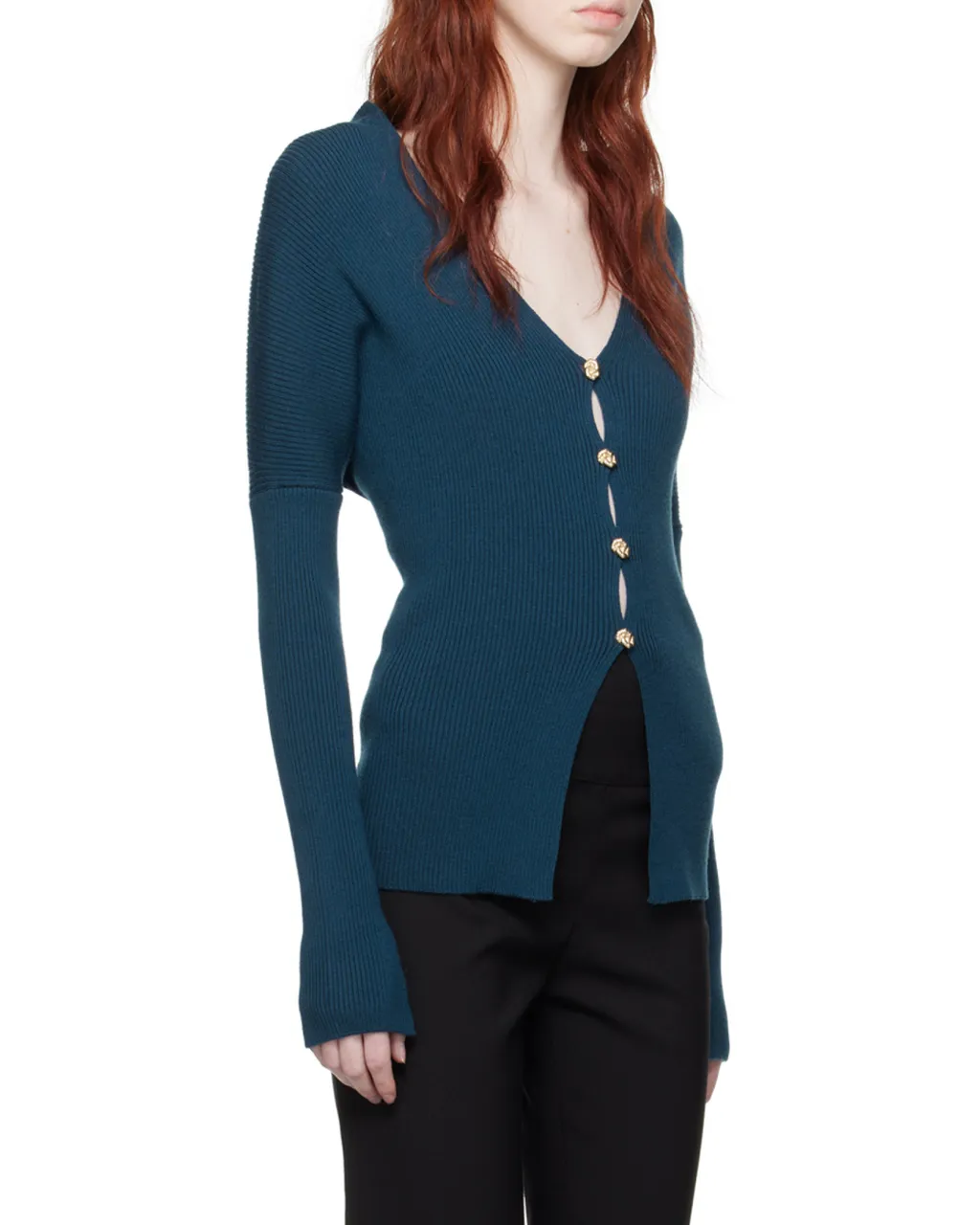 V-Neck Buttoned Long-Sleeved Cardigan