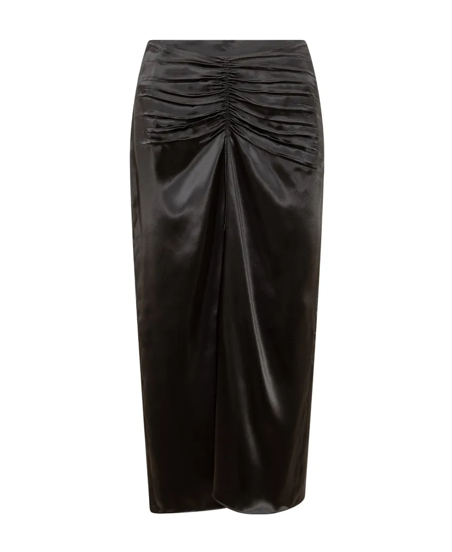 Ruched Satin Midi Skirt
