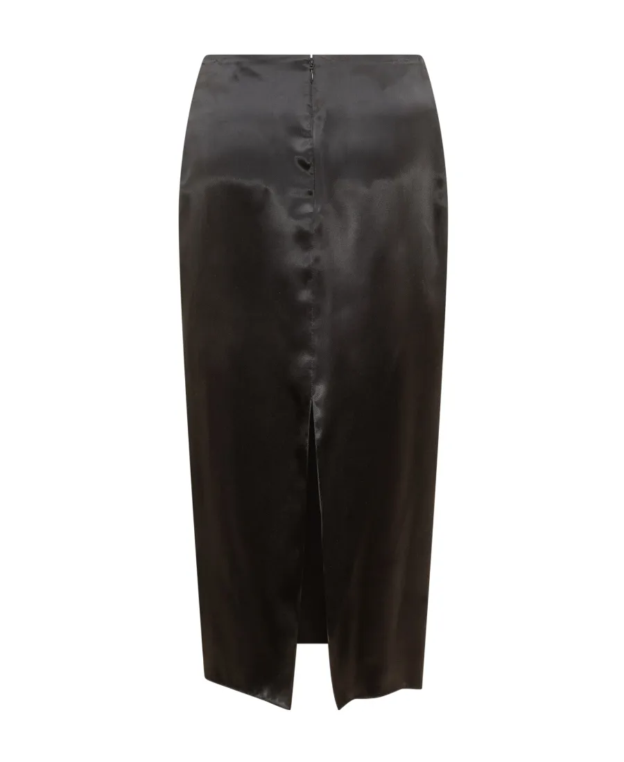 Ruched Satin Midi Skirt