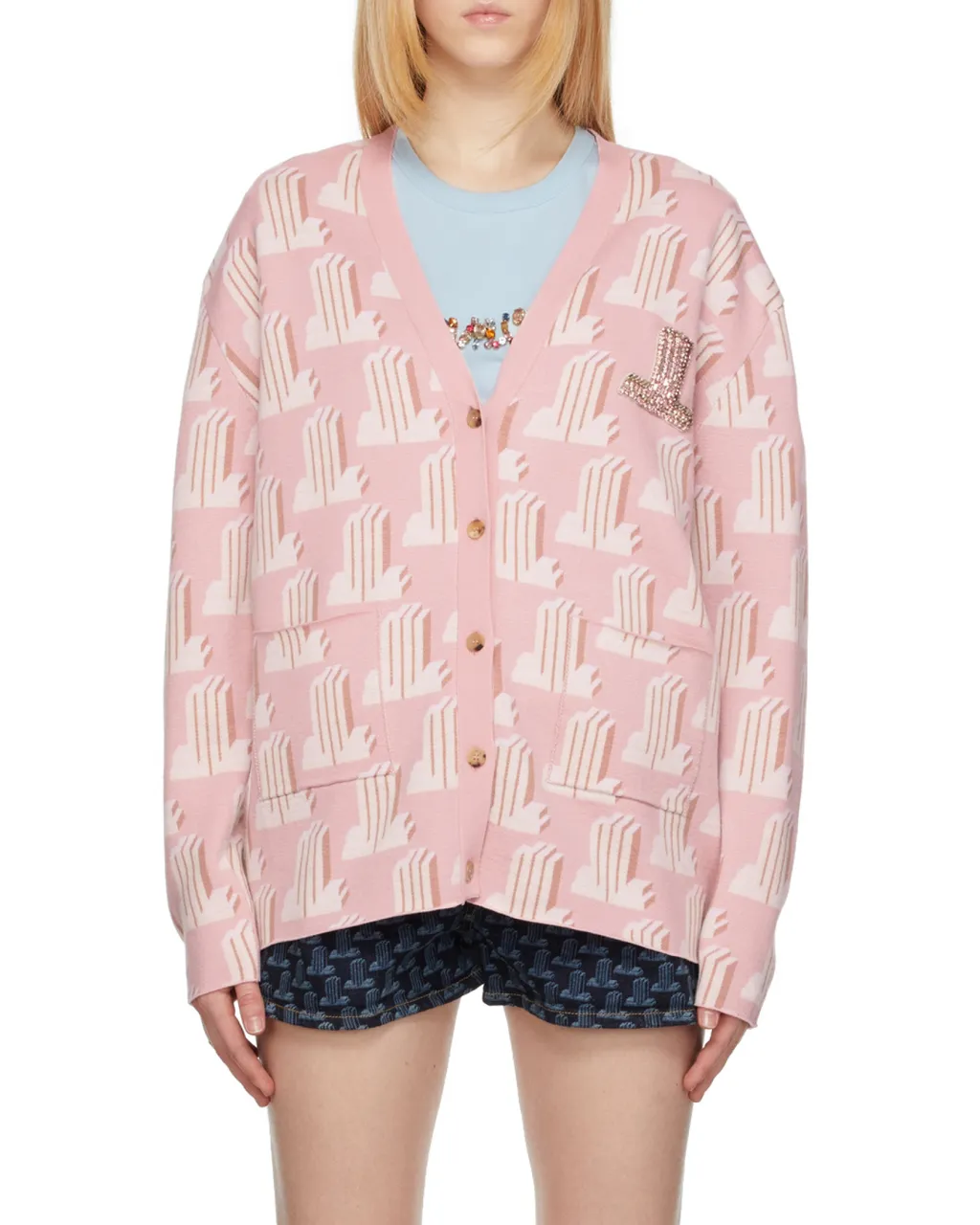 Monogram-Pattern Knitted Cardigan