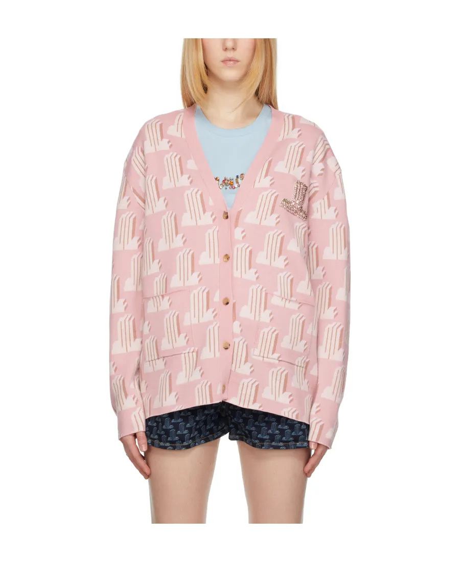 Monogram-Pattern Knitted Cardigan