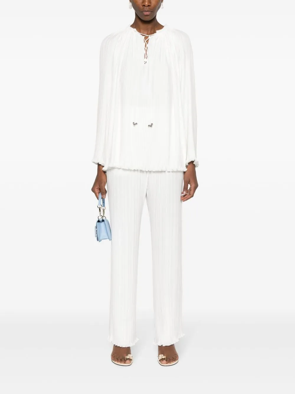 Ruffled Hem Pleated Blouse