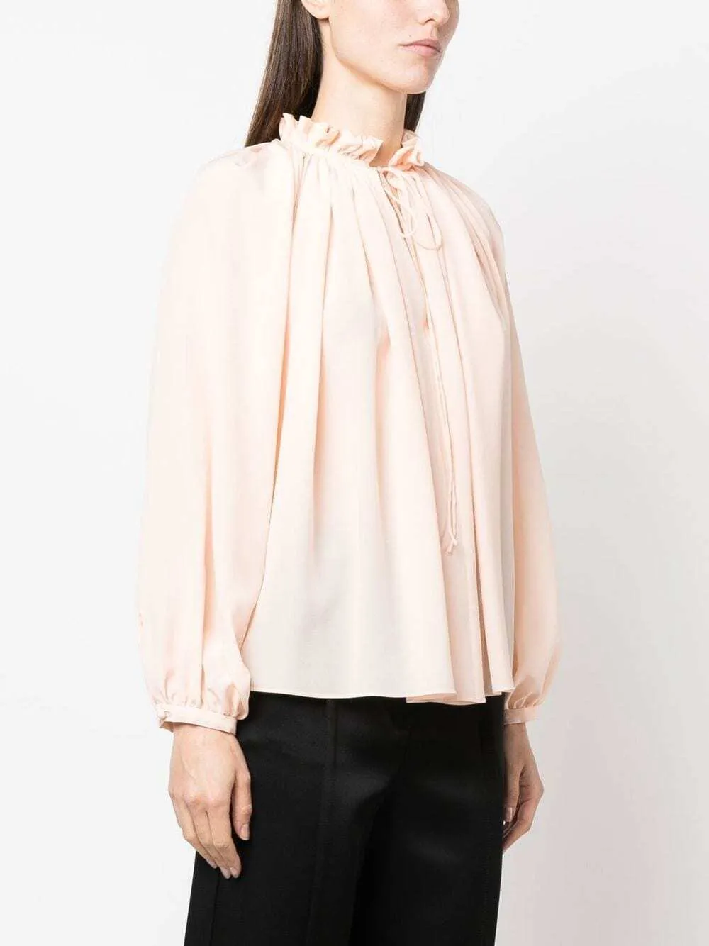 Pleated Long-Sleeved Blouse