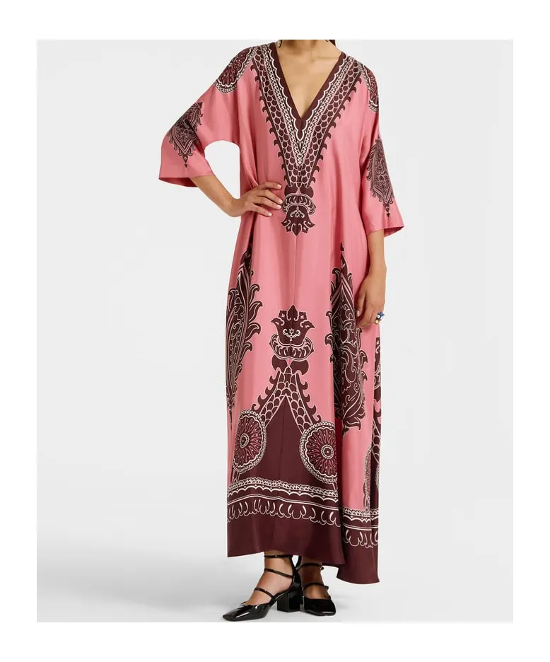 Embroidered V Neck Dress