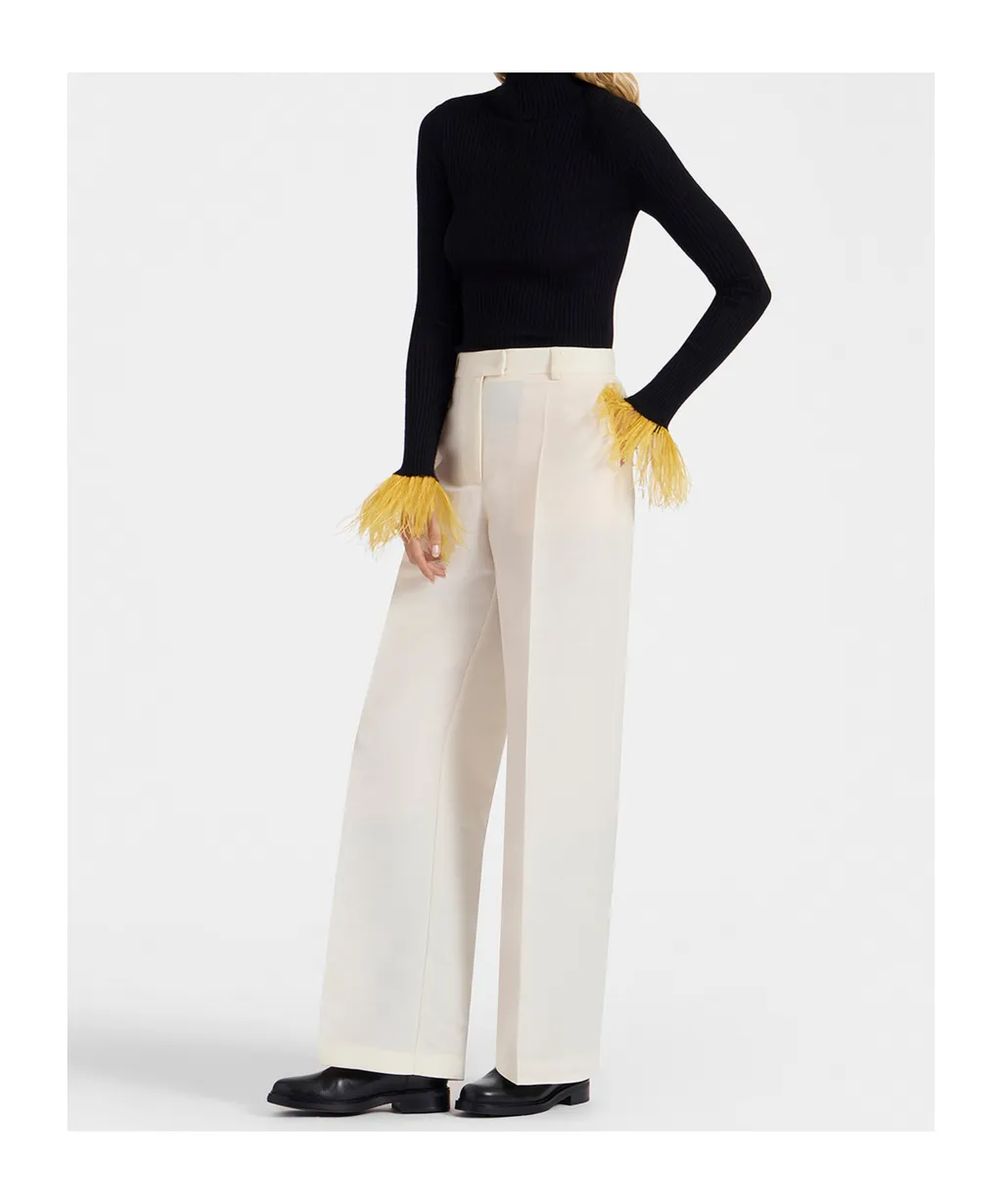 Feather-Cuff Ribbed-Knit Jumper