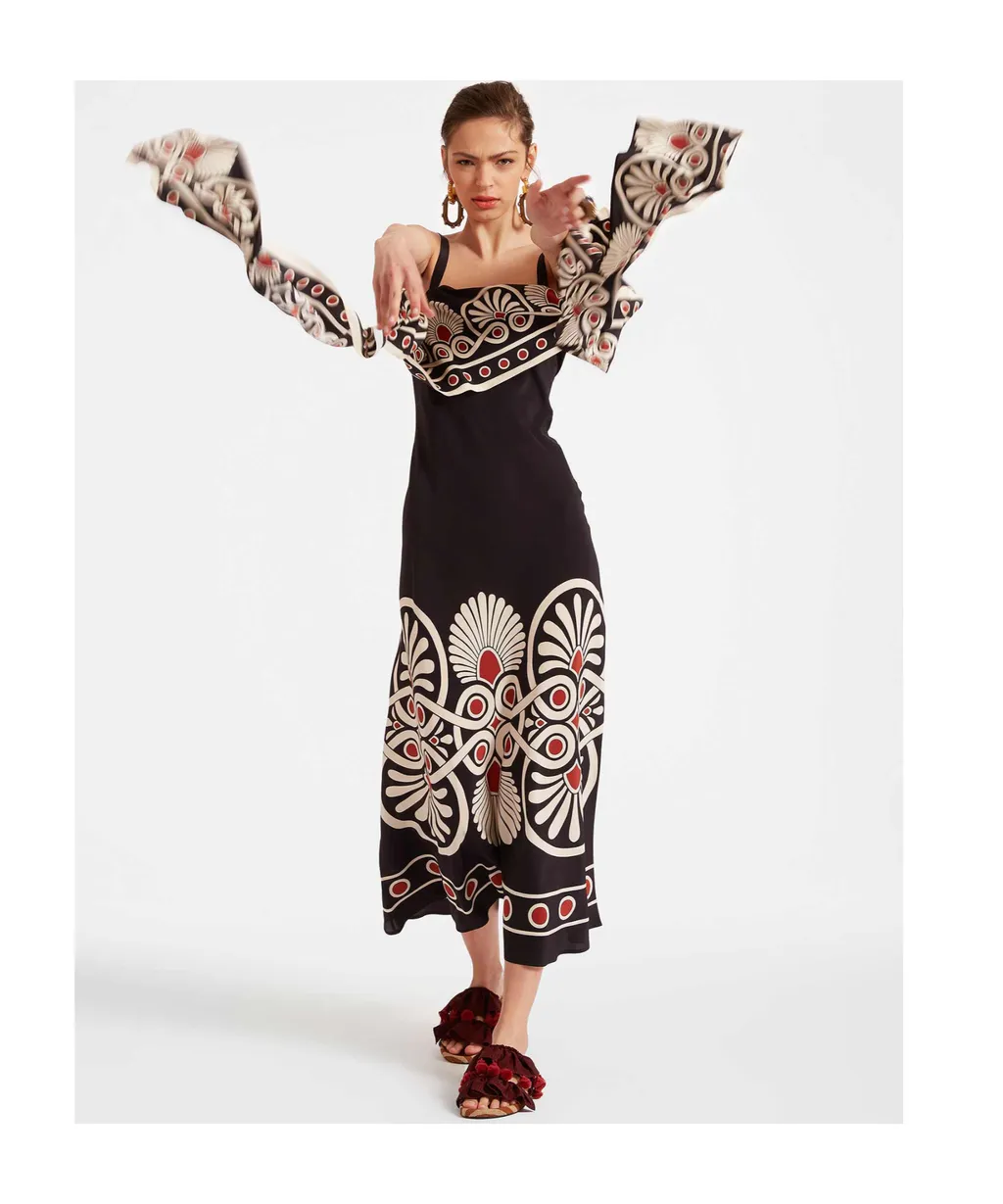 Slip-Around Geometric-Print Dress