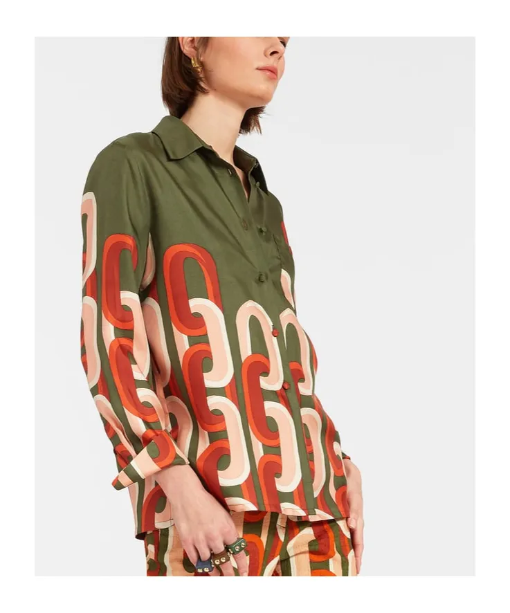 Silk Geometric Print Shirt