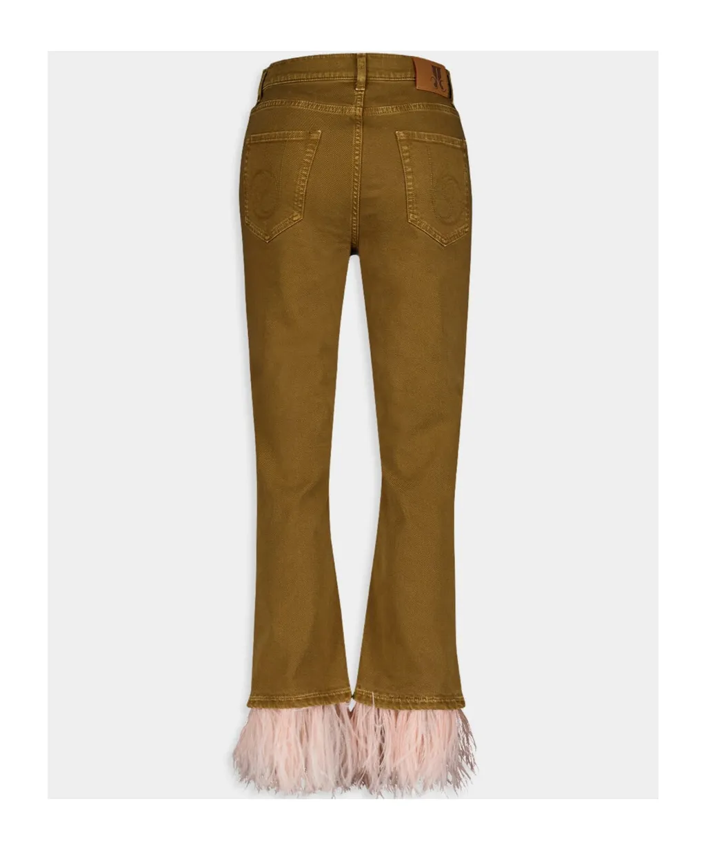 Fancy Feather-Trim Cropped Jeans