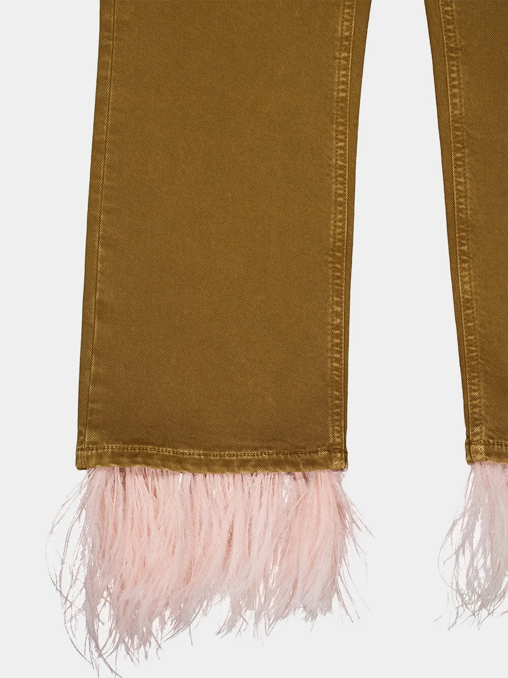 Fancy Feather-Trim Cropped Jeans