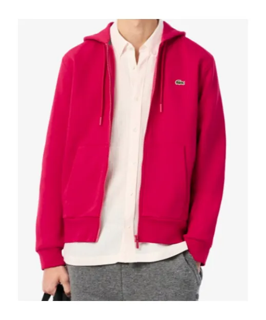 Logo Patch Zip-Up Drawstring Hoodie