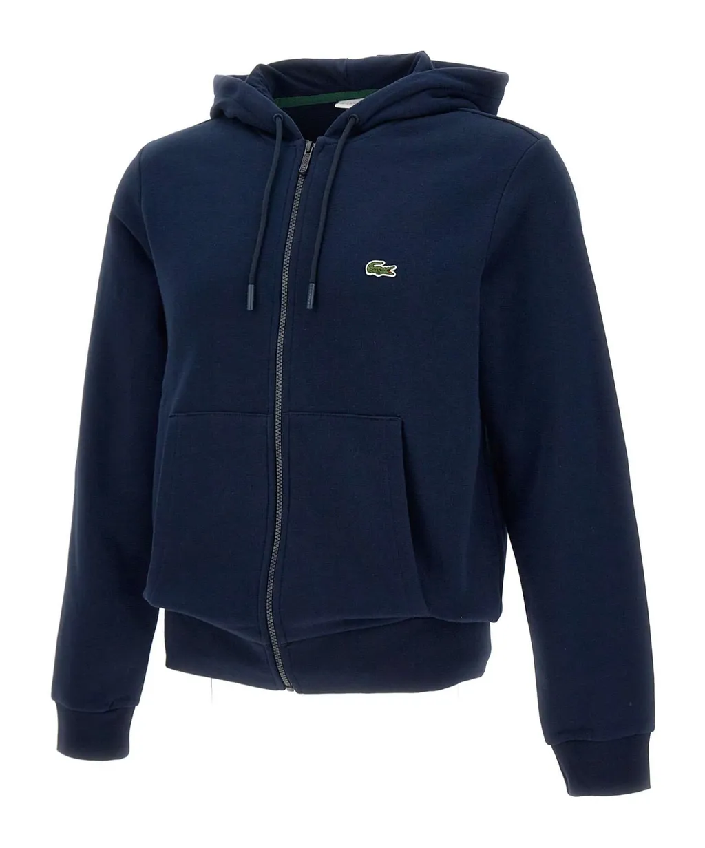 Logo Patch Zip-Up Drawstring Hoodie