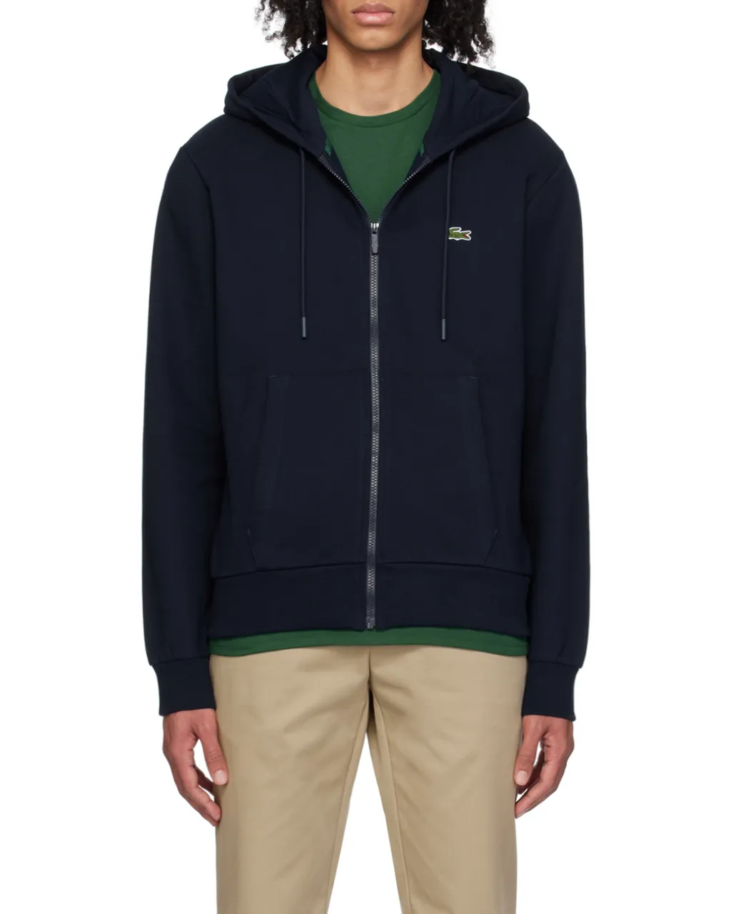 Logo Patch Zip-Up Drawstring Hoodie