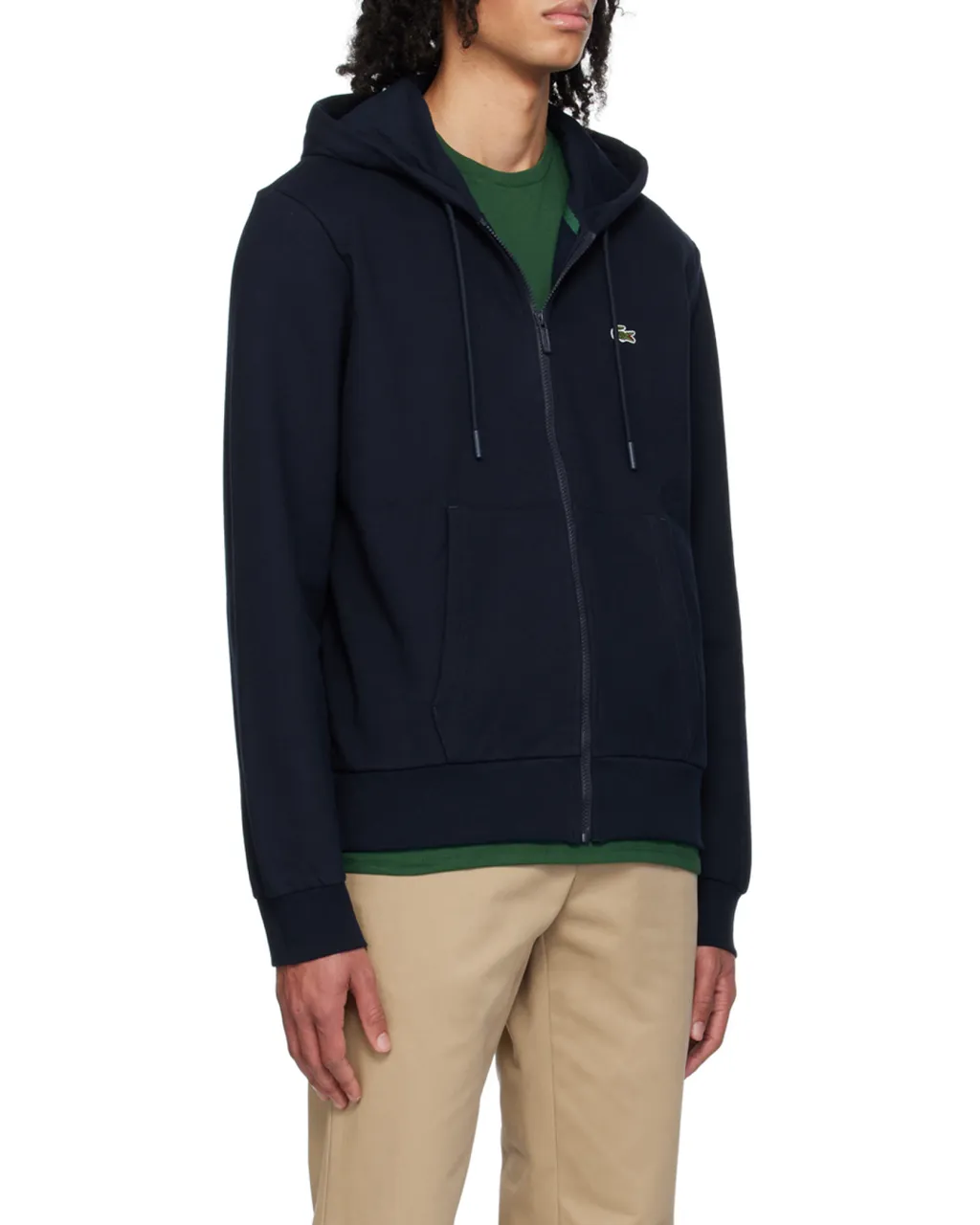 Logo Patch Zip-Up Drawstring Hoodie