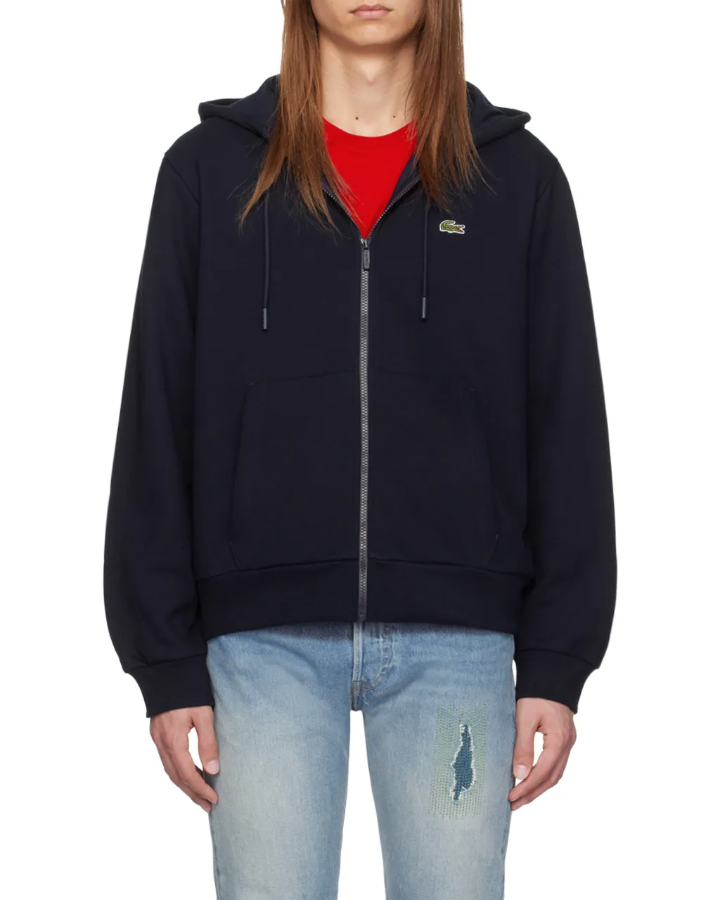 Logo Patch Zip-Up Drawstring Hoodie