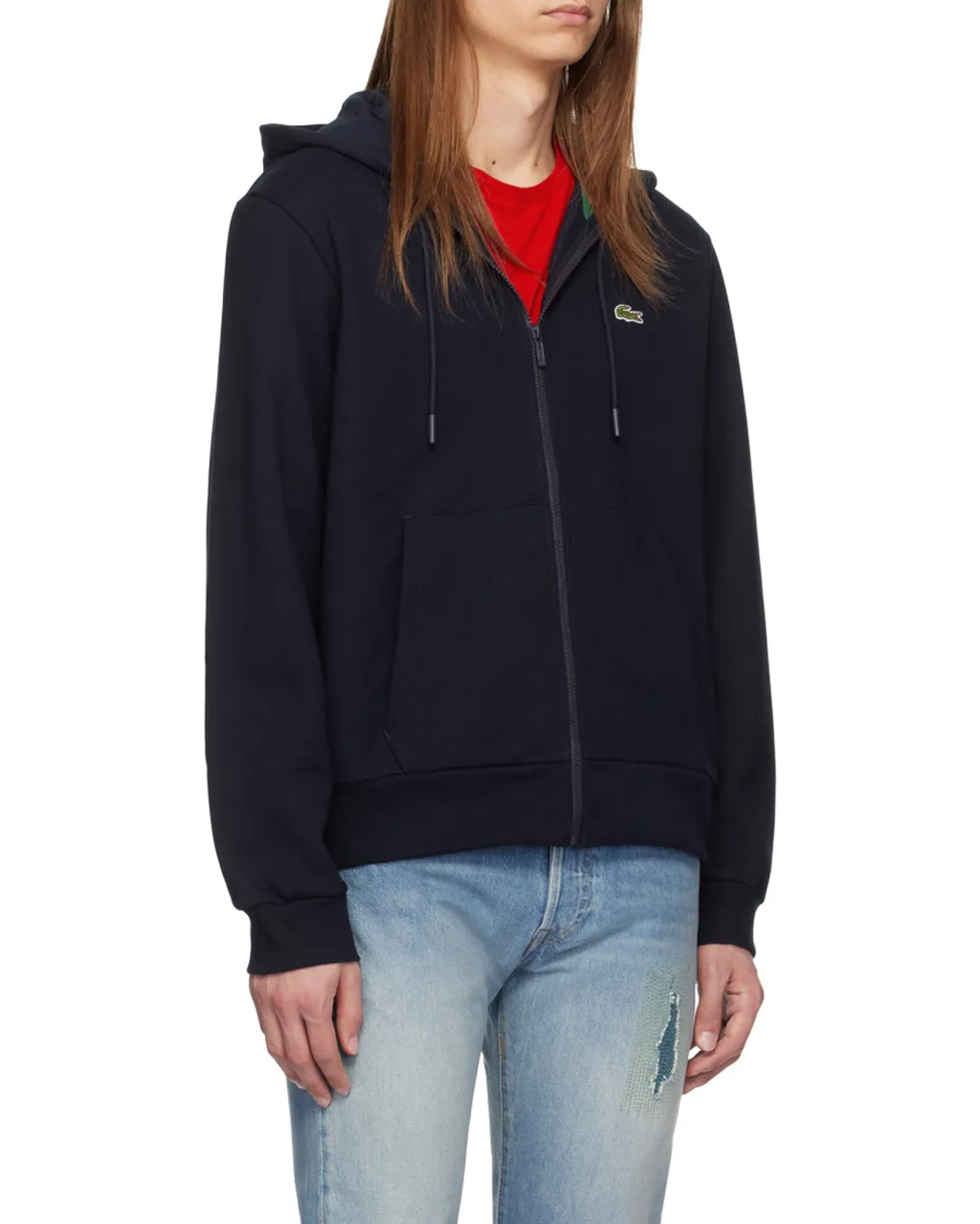 Logo Patch Zip-Up Drawstring Hoodie