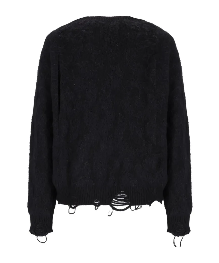 Leopard Jacquard Distressed Cardigan