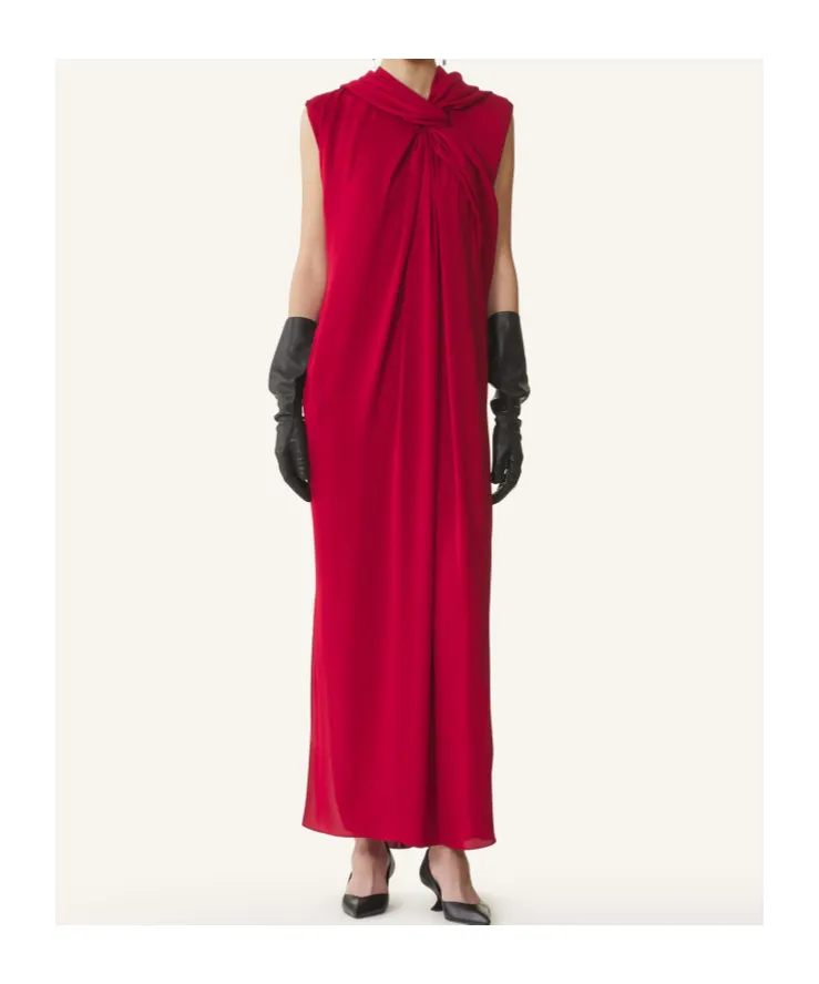 Long Knotted Dress In Satin