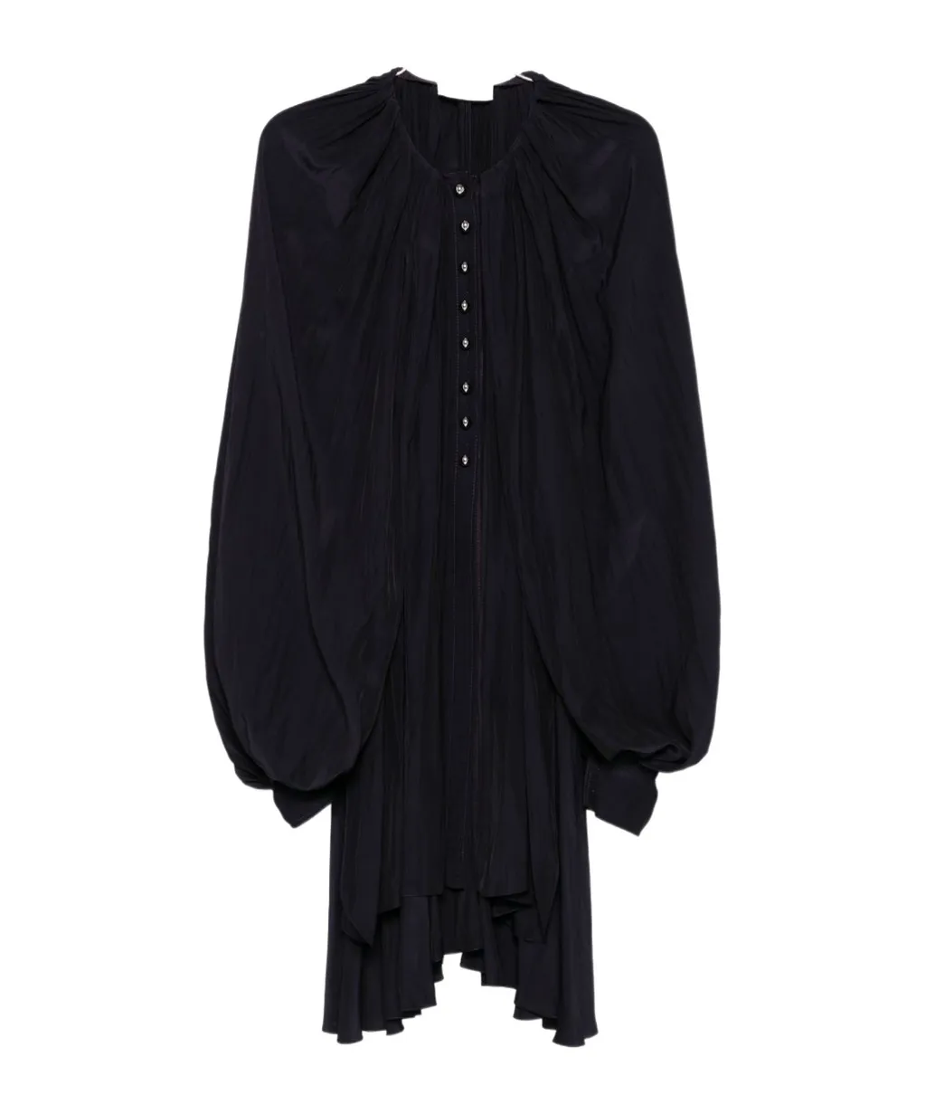 Pleated Button-Front Mini Dress