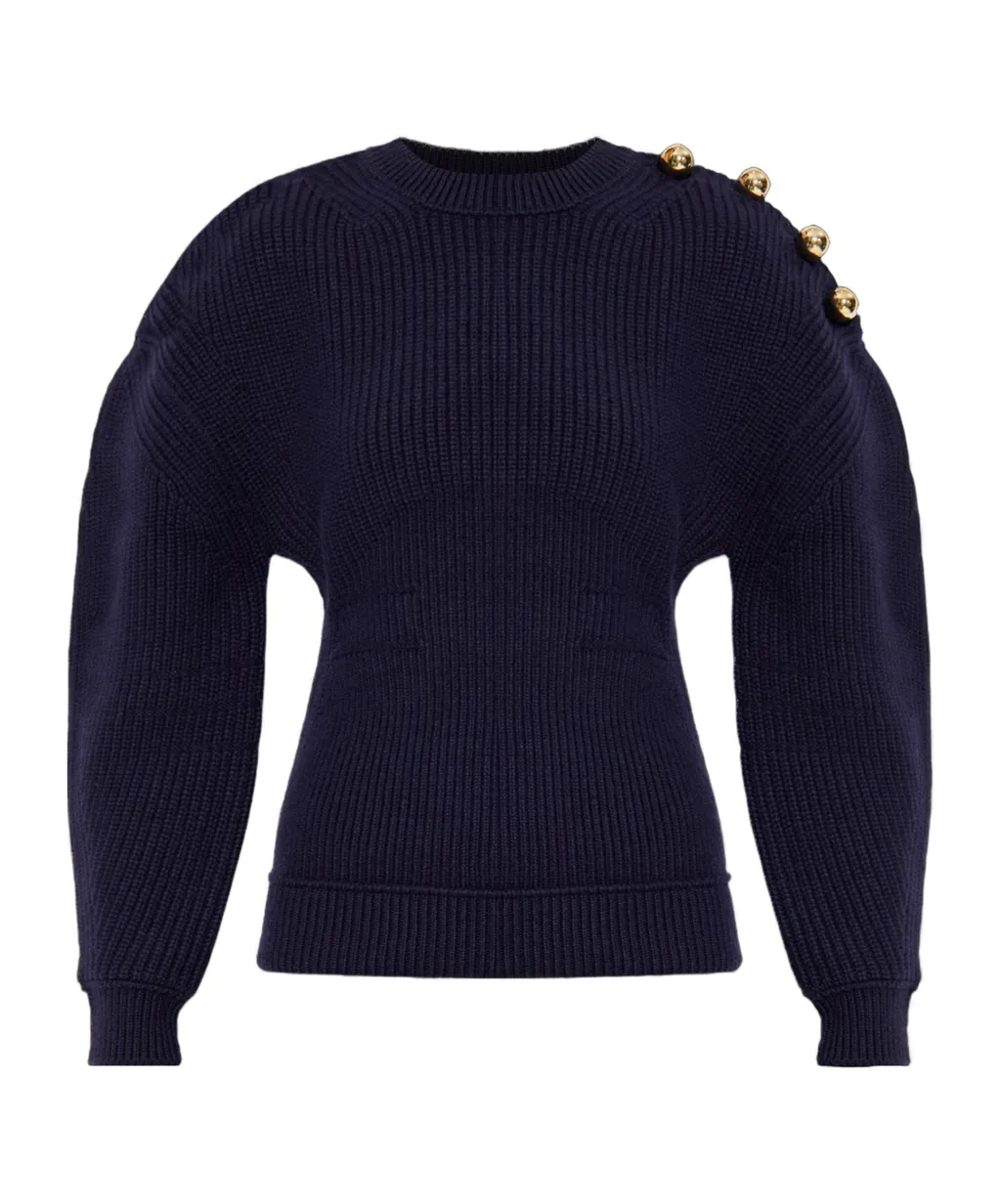 Balloon Sleeved Ribbed Jumper