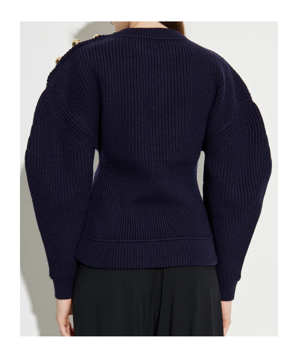 Balloon Sleeved Ribbed Jumper