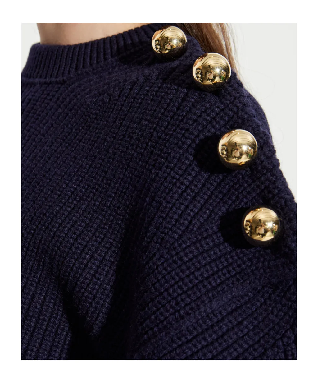 Balloon Sleeved Ribbed Jumper