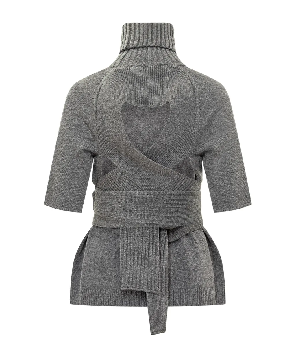 Cut Out Detailed Roll Neck Knitted Top