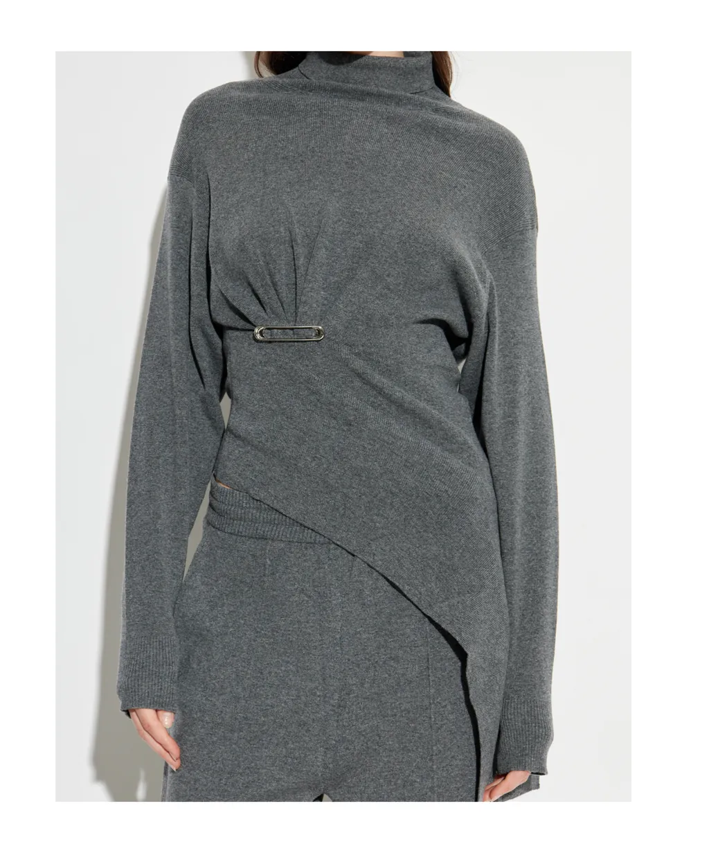 High Neck Safety Pin Detailed Jumper
