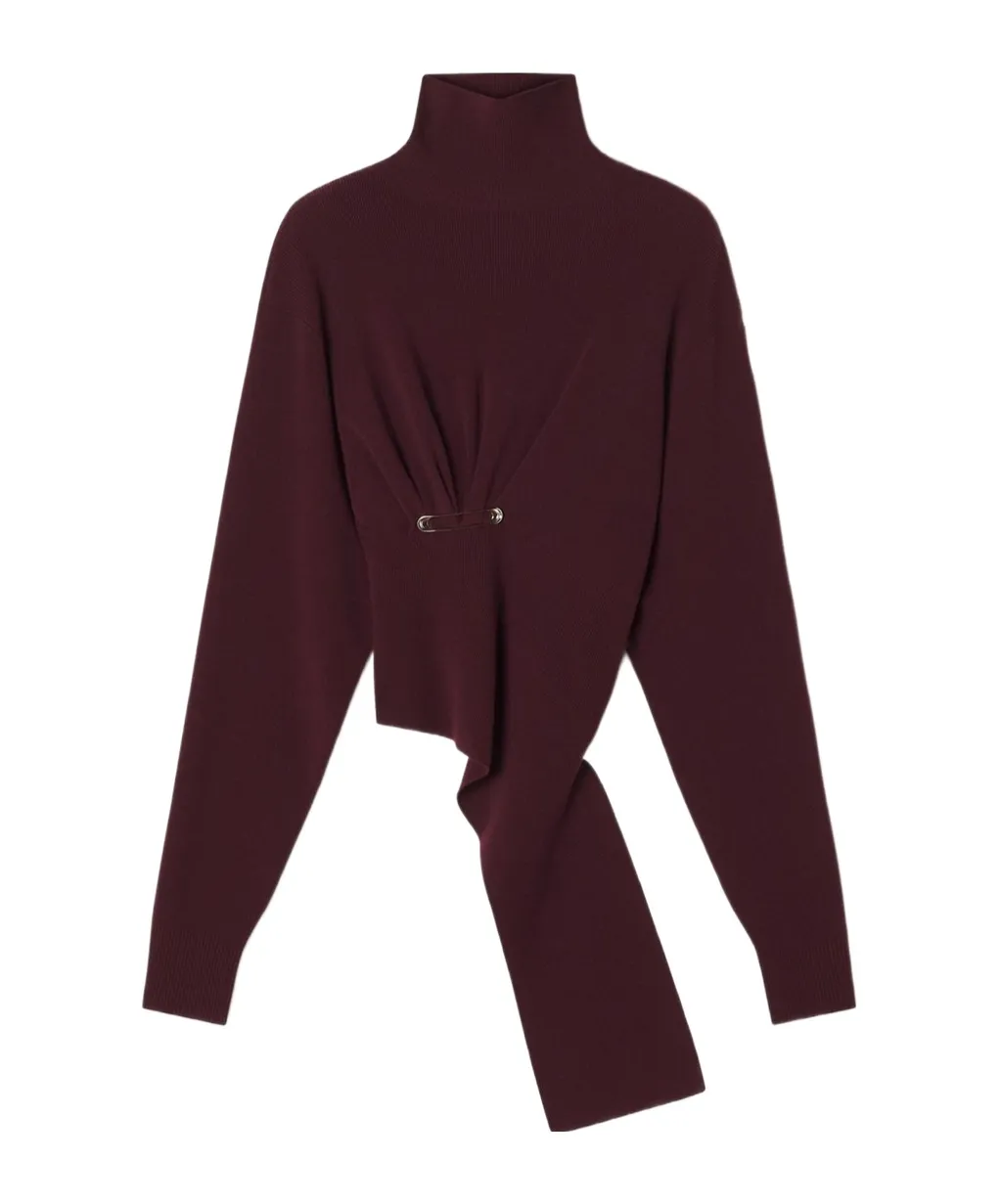 High Neck Safety Pin Detailed Jumper