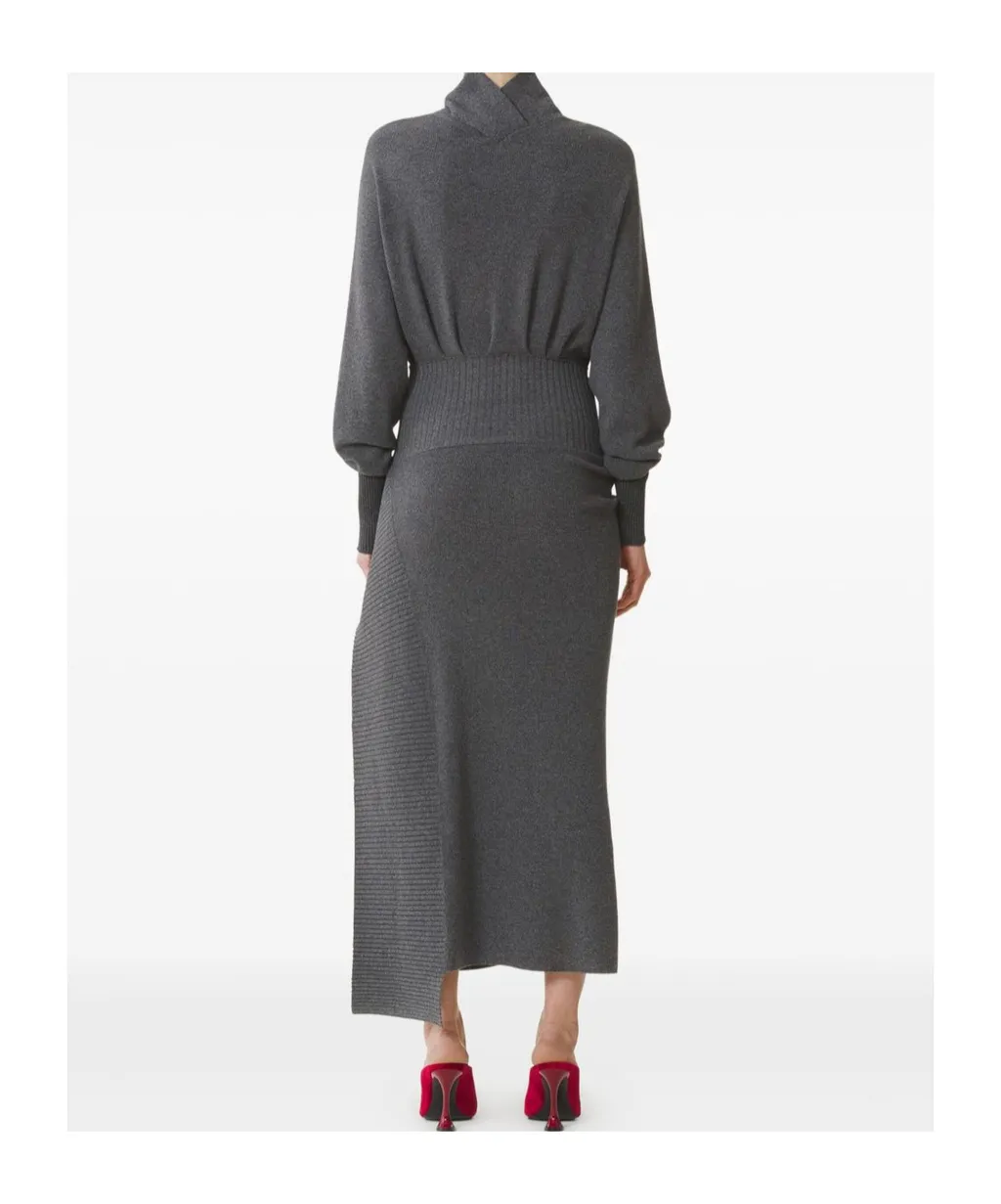 Turtleneck Knit Dress With Brooch