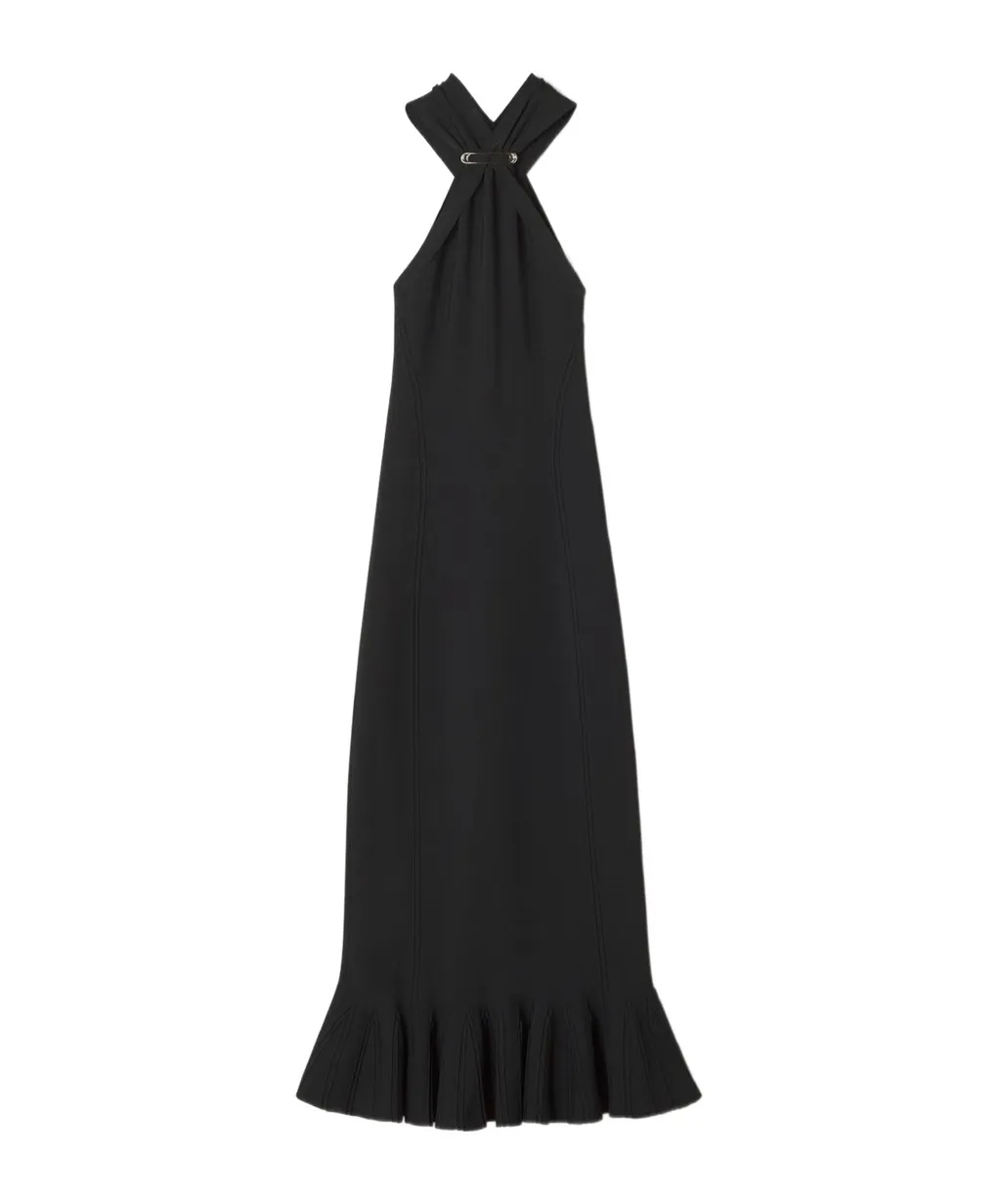 Halterneck Dress With Ruffled Hem