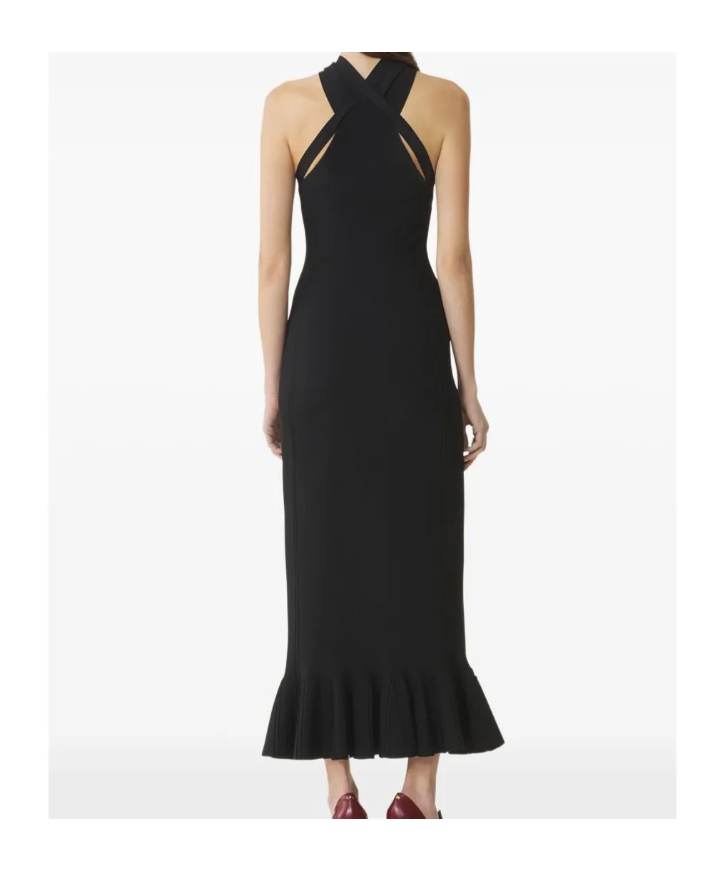 Halterneck Dress With Ruffled Hem