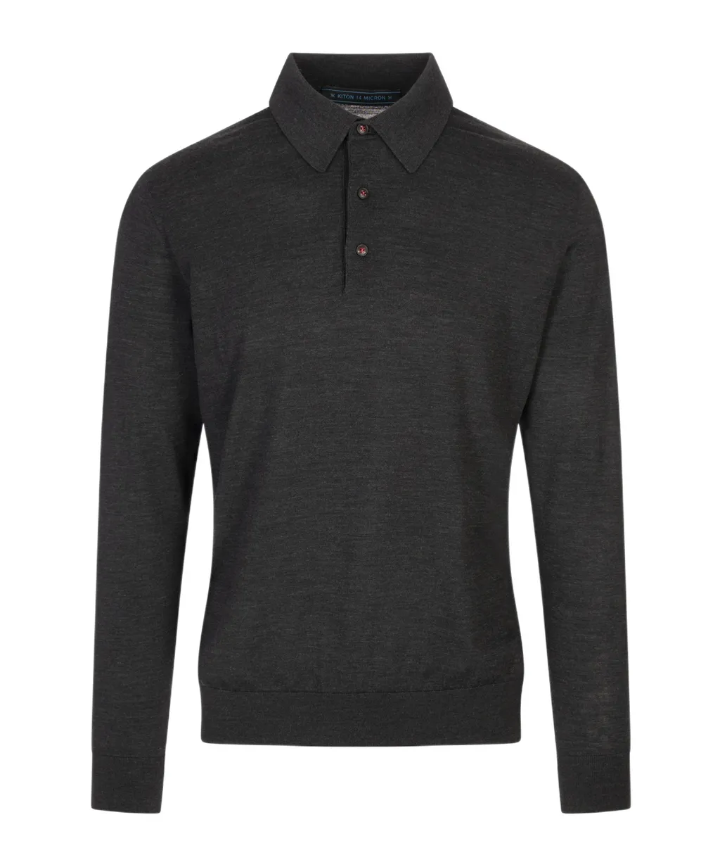 Long Sleeved Buttoned Knitted Polo Shirt