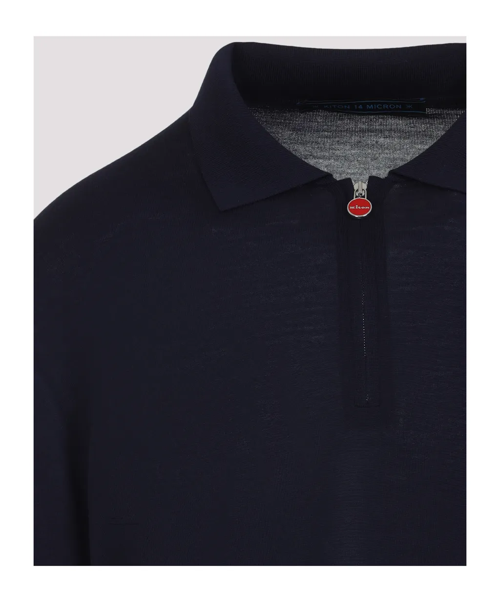 Long Sleeved Zipped Knitted Polo Shirt